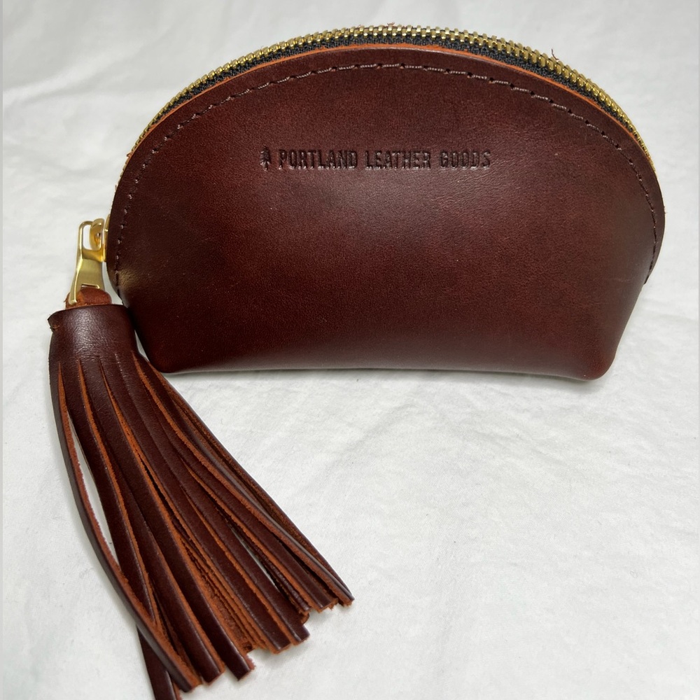 Brown Leather pouch with Tassel Zipper